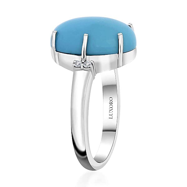 Certified & Appraised Luxoro AAA Sleeping Beauty Turquoise And I2 Diamond 5.00 Ctw Ring In 10K White Gold