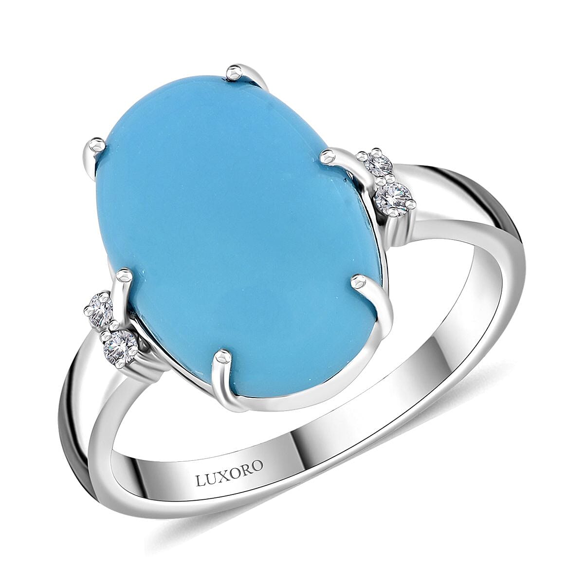 Certified & Appraised Luxoro AAA Sleeping Beauty Turquoise and I2 Diamond 5.00 ctw Ring in 10K White Gold