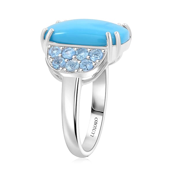 Certified & Appraised Luxoro AAA Sleeping Beauty Turquoise And Santa Maria Aquamarine 8.50 Ctw Ring In 10K White Gold 5.30 Grams