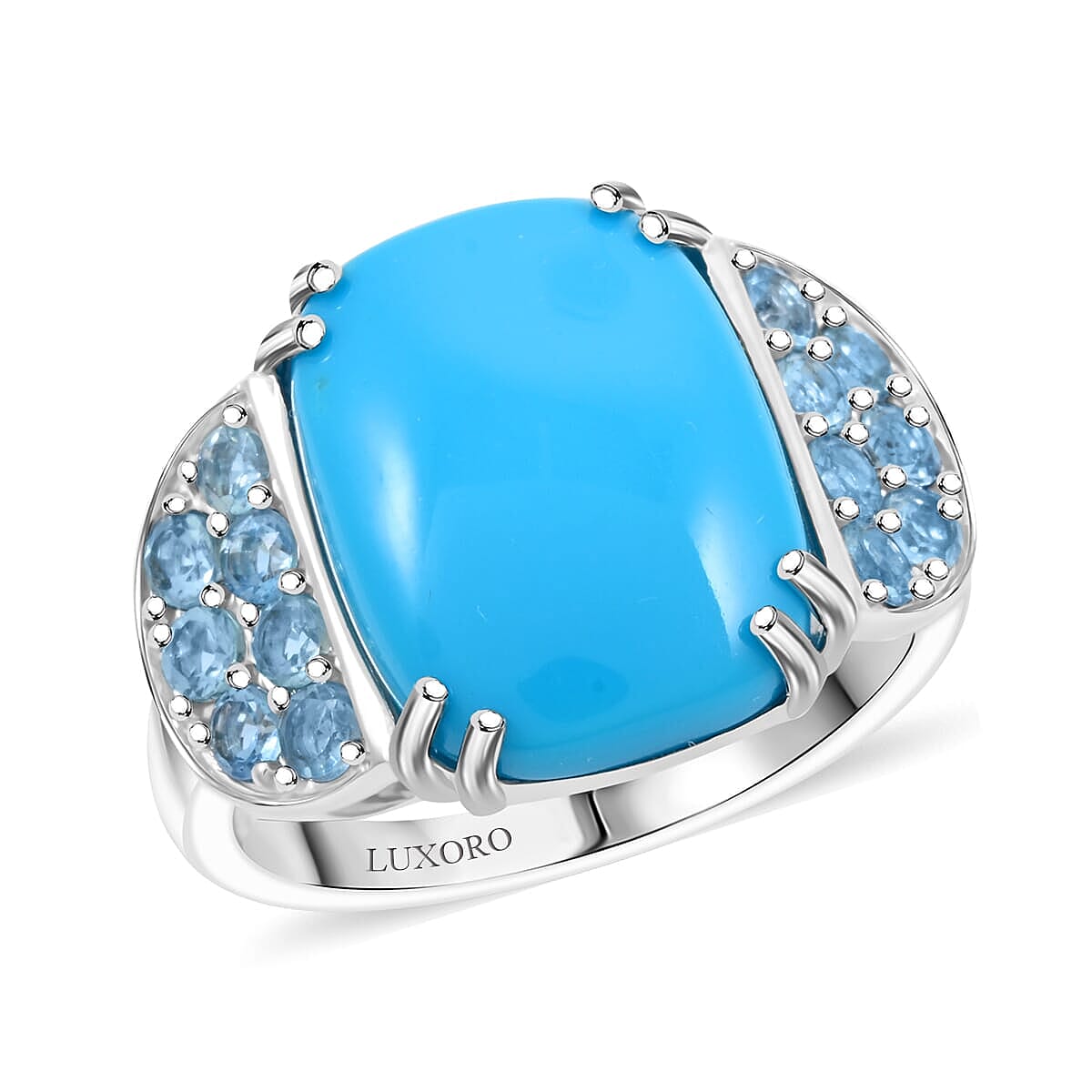 Certified & Appraised Luxoro AAA Sleeping Beauty Turquoise and Santa Maria Aquamarine 8.50 ctw Ring in 10K White Gold 5.30 Grams