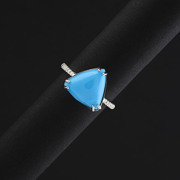 Certified & Appraised Luxoro AAA Sleeping Beauty Turquoise And G-H I2 Diamond 4.00 Ctw Ring In 10K White Gold