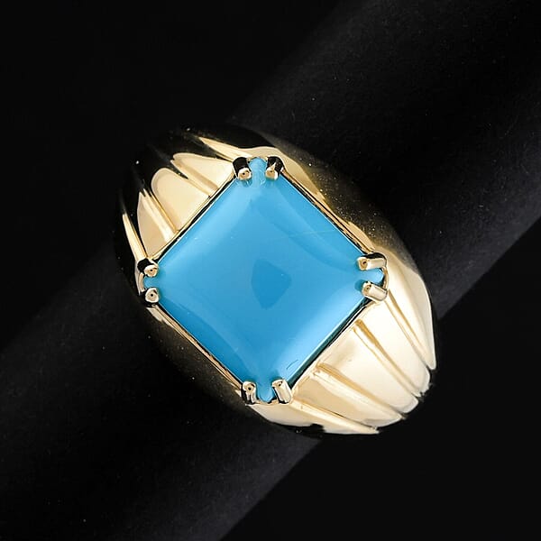 Certified & Appraised Luxoro AAA Sleeping Beauty Turquoise 4.10 Ctw Solitaire Ring In 10K Yellow Gold 8.10 Grams