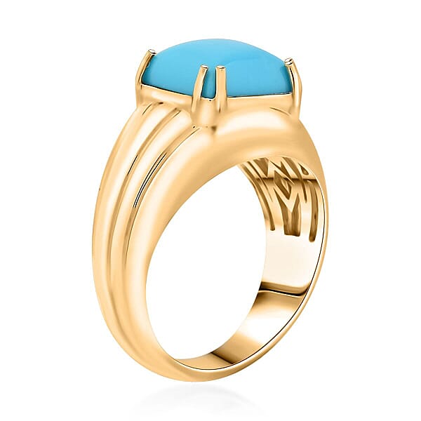 Certified & Appraised Luxoro AAA Sleeping Beauty Turquoise 4.10 Ctw Solitaire Ring In 10K Yellow Gold 8.10 Grams