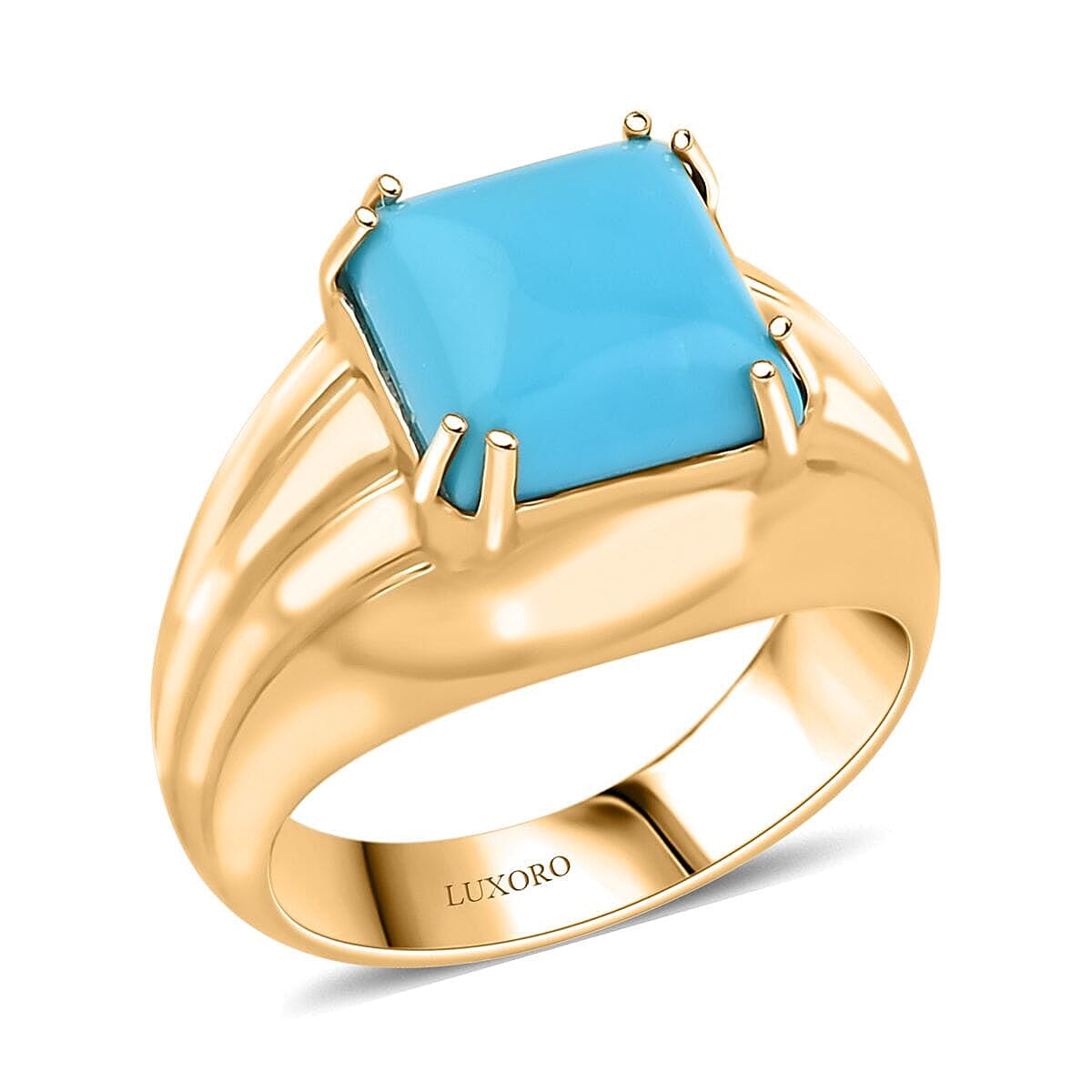 Certified & Appraised Luxoro AAA Sleeping Beauty Turquoise 4.10 ctw Solitaire Ring in 10K Yellow Gold 8.10 Grams