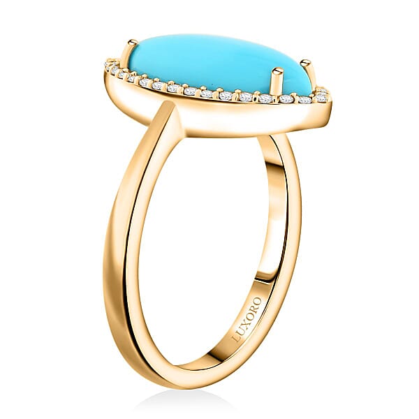 Certified & Appraised Luxoro AAA Sleeping Beauty Turquoise And G-H I2 Diamond 3.55 Ctw Ring In 10K Yellow Gold 4 Grams
