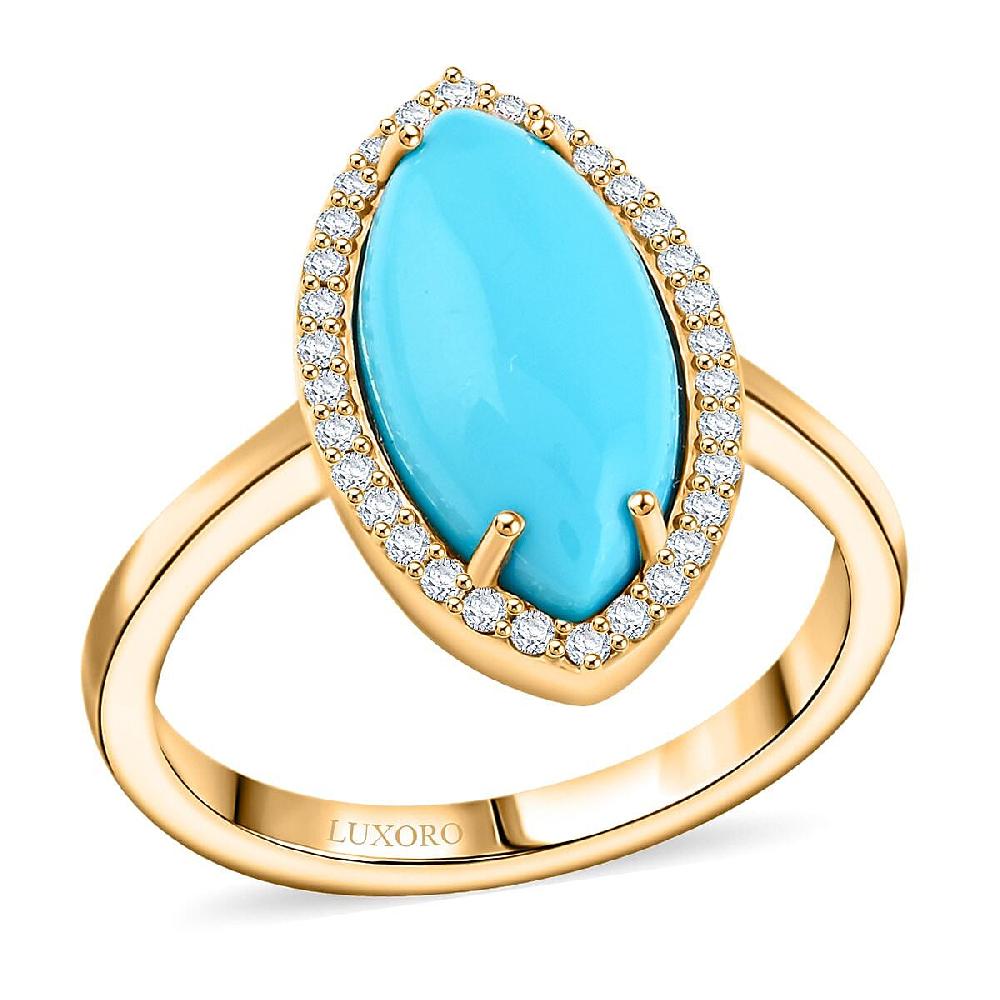 Certified & Appraised Luxoro AAA Sleeping Beauty Turquoise and G-H I2 Diamond 3.55 ctw Ring in 10K Yellow Gold 4 Grams
