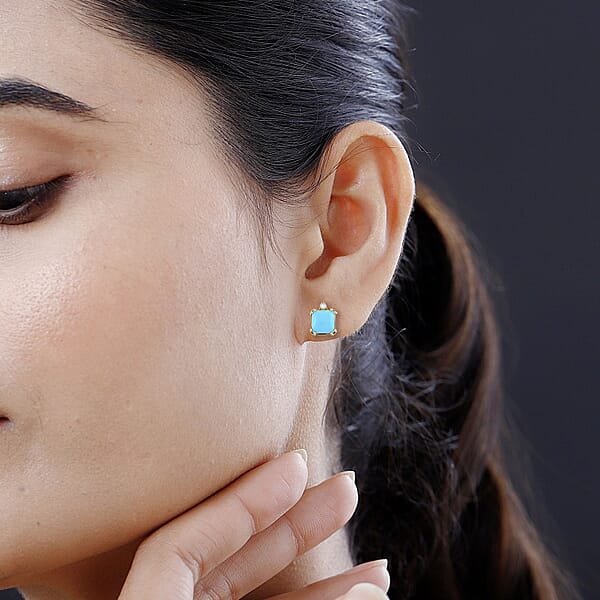 Certified & Appraised Luxoro AAA Sleeping Beauty Turquoise And G-H I2 Diamond 3.60 Ctw Earrings In 10K Yellow Gold