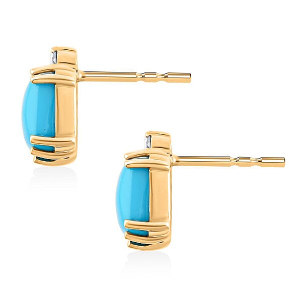Certified & Appraised Luxoro AAA Sleeping Beauty Turquoise And G-H I2 Diamond 3.60 Ctw Earrings In 10K Yellow Gold