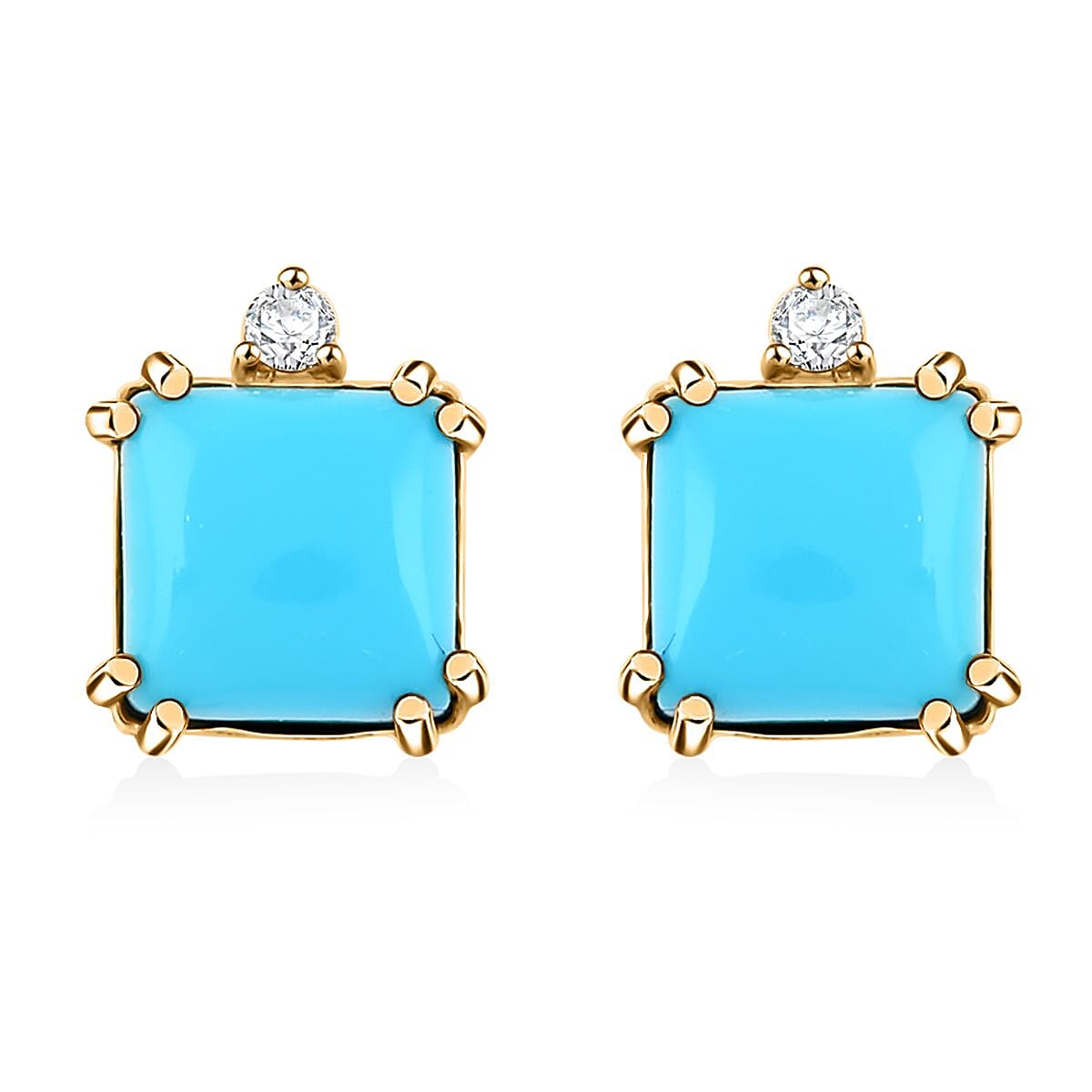 Certified & Appraised Luxoro AAA Sleeping Beauty Turquoise and G-H I2 Diamond 3.60 ctw Earrings in 10K Yellow Gold