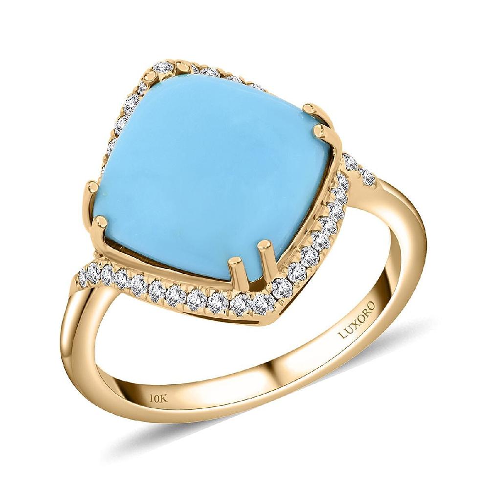 Certified & Appraised Luxoro AAA Sleeping Beauty Turquoise and I2 Diamond 5.00 ctw Ring in 10K Yellow Gold