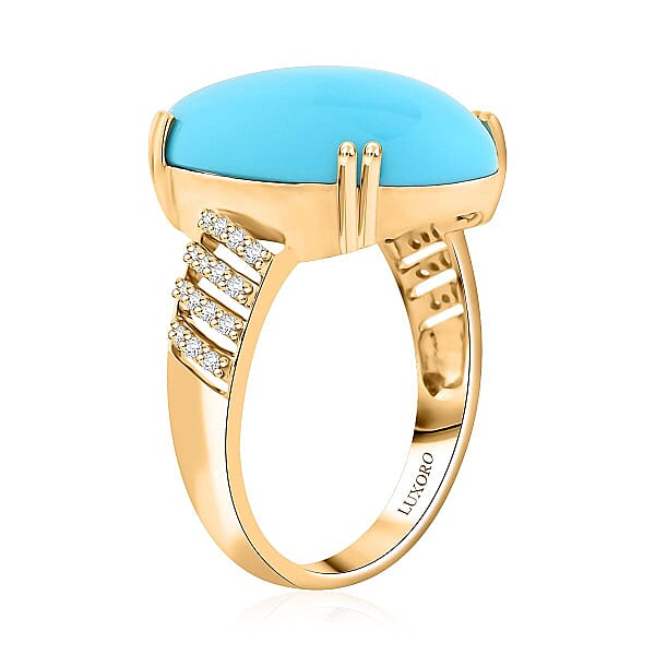 Certified & Appraised Luxoro AAA Sleeping Beauty Turquoise And G-H I2 Diamond 12.85 Ctw Ring In 10K Yellow Gold 4.50 Grams