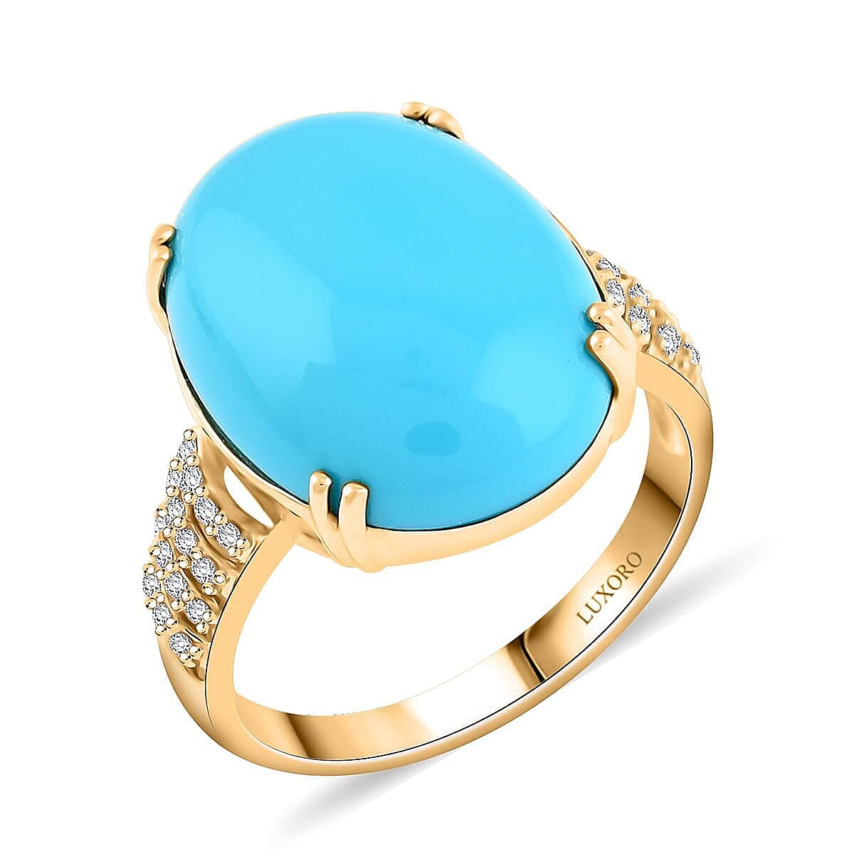 Certified & Appraised Luxoro AAA Sleeping Beauty Turquoise and G-H I2 Diamond 12.85 ctw Ring in 10K Yellow Gold 4.50 Grams