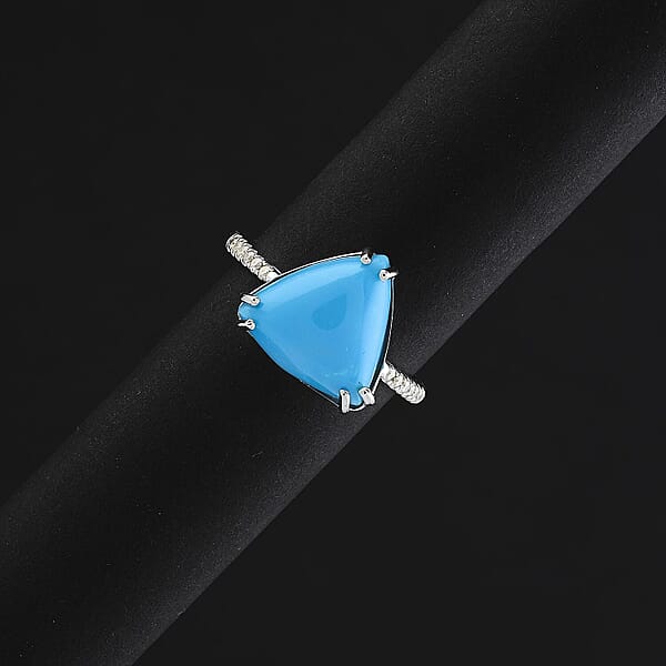 Certified & Appraised Luxoro AAA Sleeping Beauty Turquoise And G-H I2 Diamond 4.00 Ctw Ring In 10K White Gold