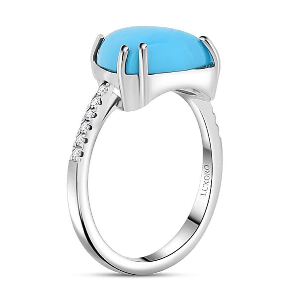 Certified & Appraised Luxoro AAA Sleeping Beauty Turquoise And G-H I2 Diamond 4.00 Ctw Ring In 10K White Gold