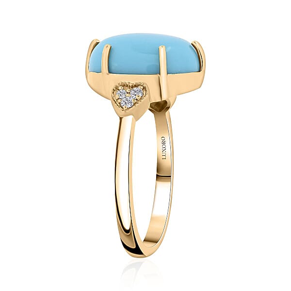 Certified & Appraised Luxoro AAA Sleeping Beauty Turquoise And I2 Diamond 4.50 Ctw Ring In 10K Yellow Gold