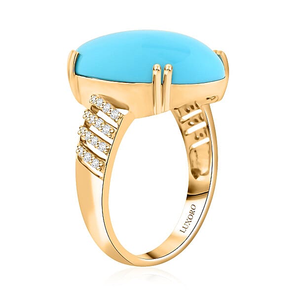 Certified & Appraised Luxoro AAA Sleeping Beauty Turquoise And G-H I2 Diamond 12.85 Ctw Ring In 10K Yellow Gold 4.50 Grams