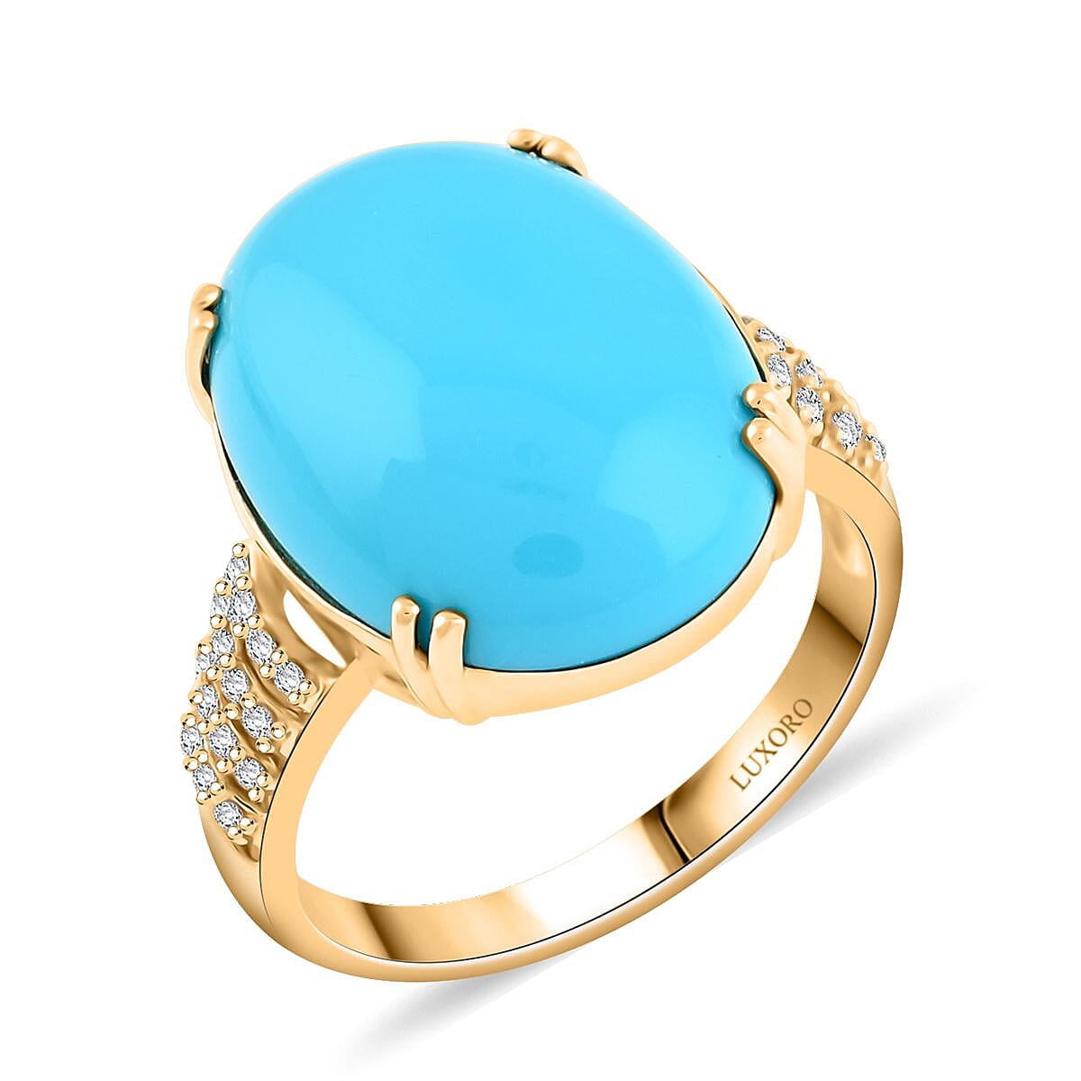 Certified & Appraised Luxoro AAA Sleeping Beauty Turquoise and G-H I2 Diamond 12.85 ctw Ring in 10K Yellow Gold 4.50 Grams
