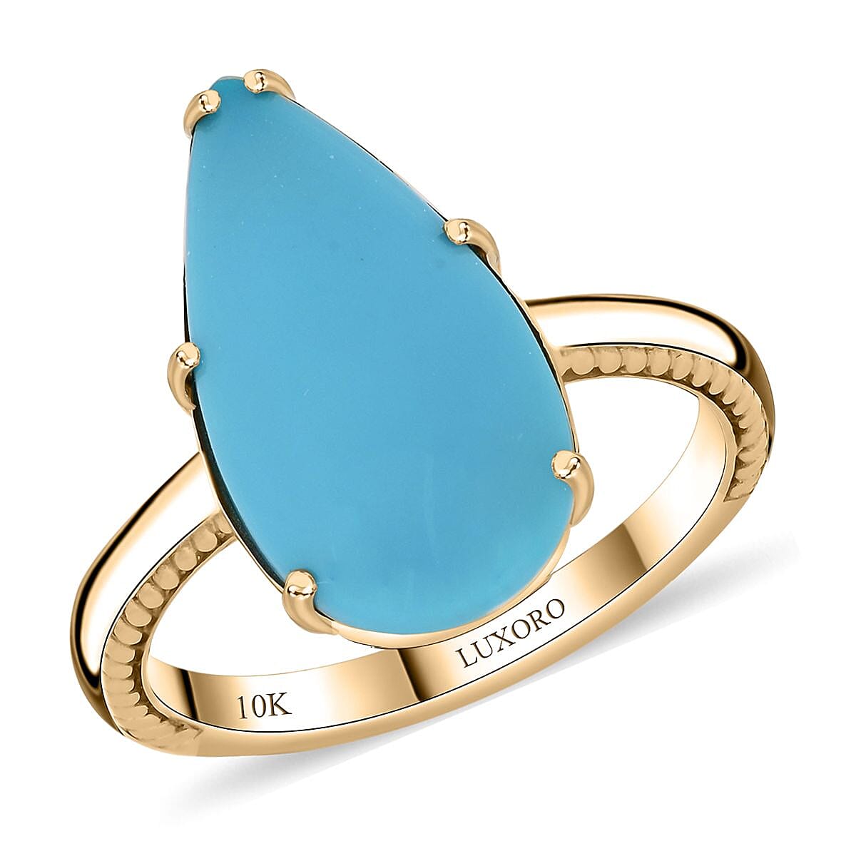 Certified & Appraised Luxoro AAA Sleeping Beauty Turquoise 6.30 ctw Solitaire Ring in 10K Yellow Gold
