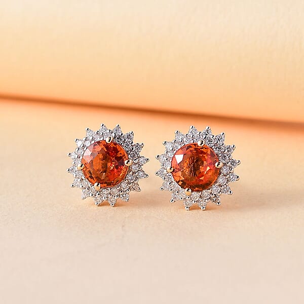 Certified & Appraised Luxoro AAA Songea Sapphire And G-H I2 Diamond 2.20 Ctw Sunburst Stud Earrings In 14K Yellow Gold