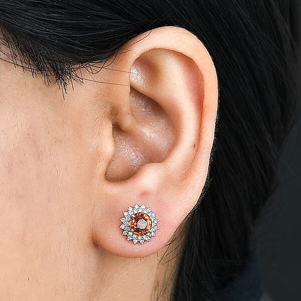 Certified & Appraised Luxoro AAA Songea Sapphire And G-H I2 Diamond 2.20 Ctw Sunburst Stud Earrings In 14K Yellow Gold