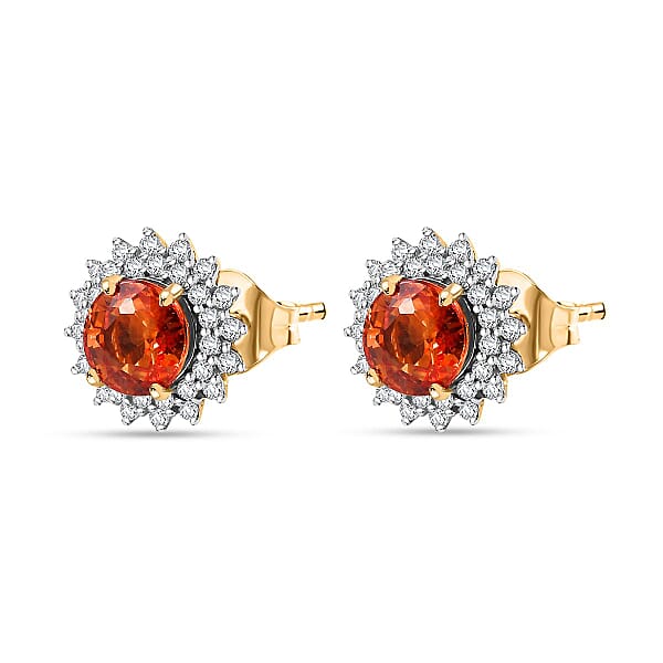 Certified & Appraised Luxoro AAA Songea Sapphire And G-H I2 Diamond 2.20 Ctw Sunburst Stud Earrings In 14K Yellow Gold