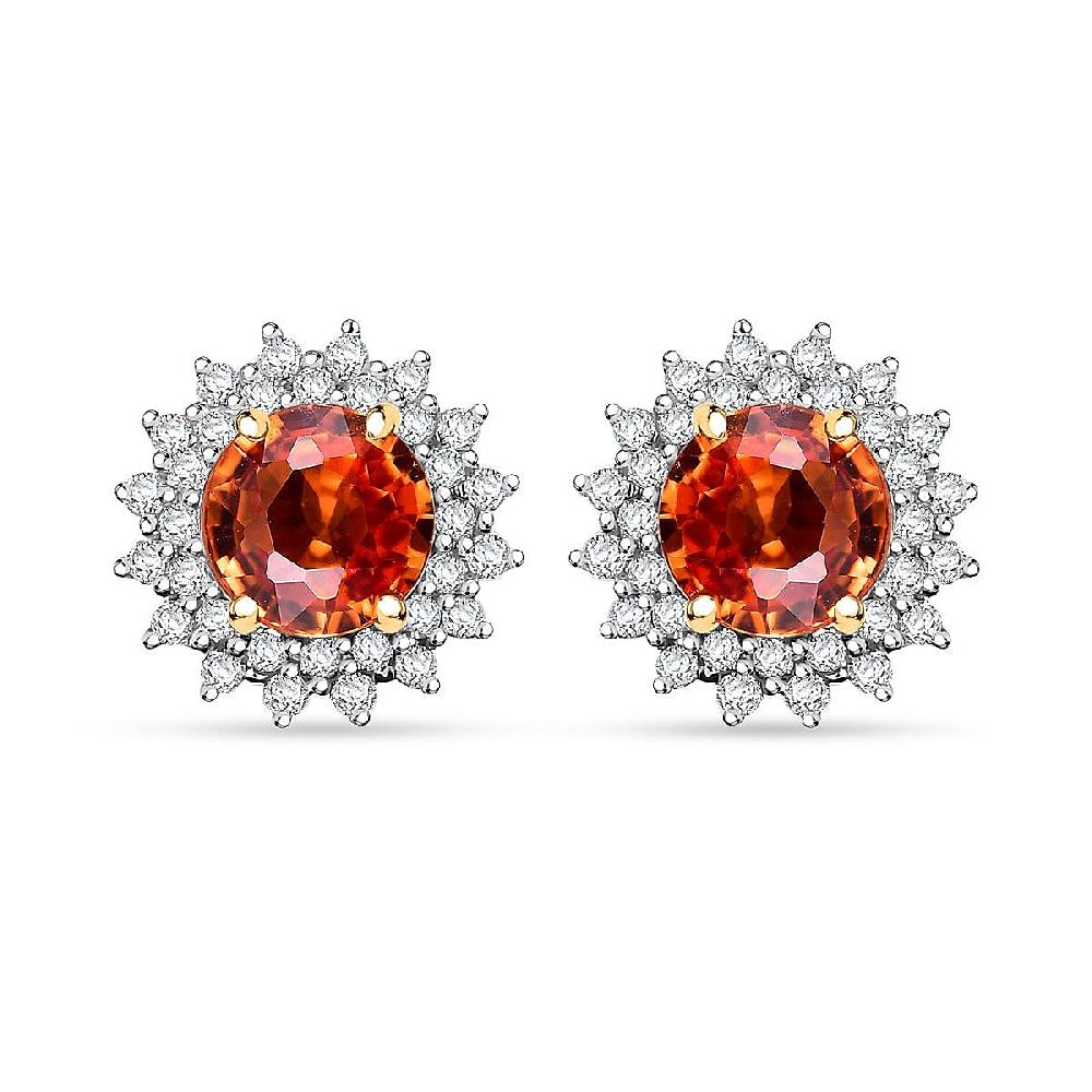 Certified & Appraised Luxoro AAA Songea Sapphire and G-H I2 Diamond 2.20 ctw Sunburst Stud Earrings in 14K Yellow Gold