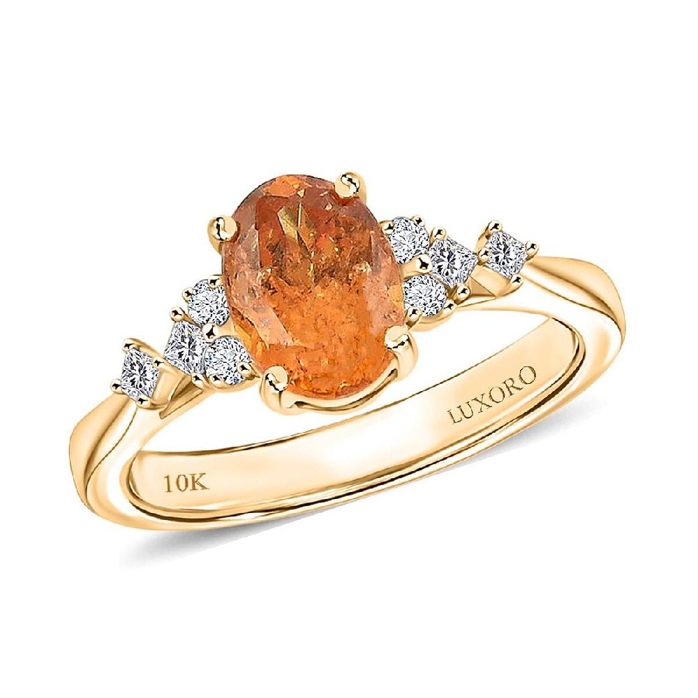 Certified & Appraised Luxoro AAA Spessartite Garnet and G-H I2 Diamond 2.35 ctw Ring in 10K Yellow Gold