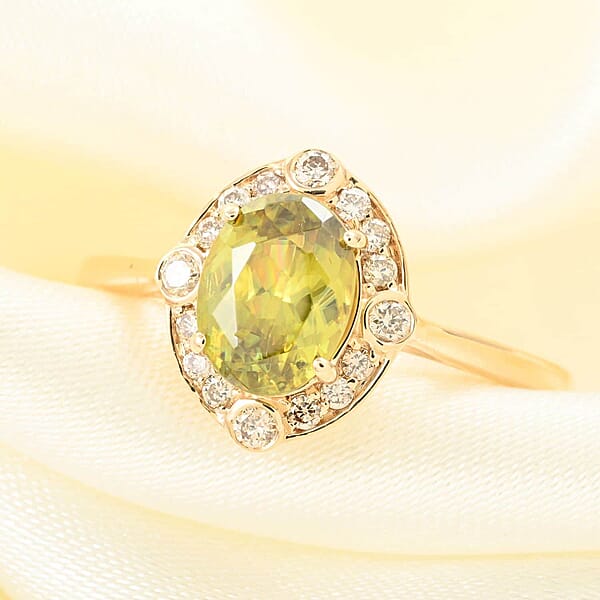 Certified & Appraised Luxoro AAA Sphene And G-H I2 Diamond 1.75 Ctw Ring In 14K Yellow Gold