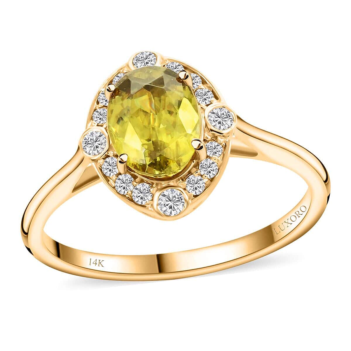 Certified & Appraised Luxoro AAA Sphene and G-H I2 Diamond 1.75 ctw Ring in 14K Yellow Gold