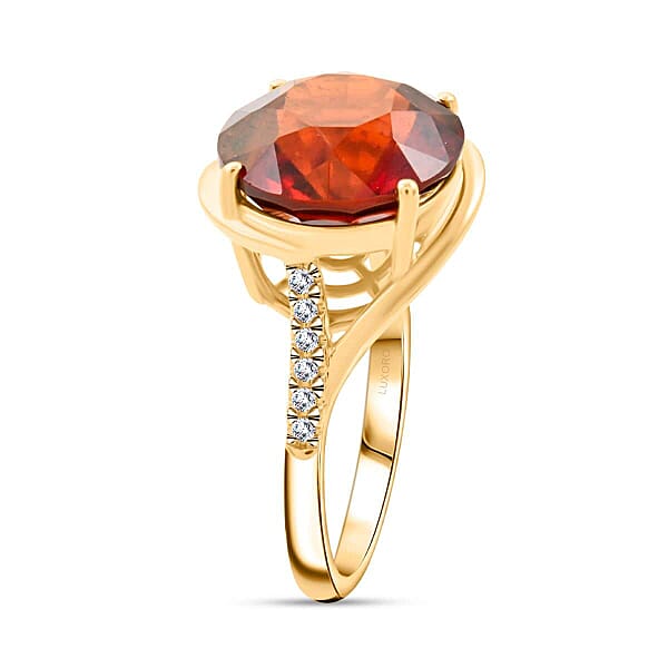 Certified & Appraised Luxoro AAA Tanzanian Sunlit Garnet And I2 Diamond 9.85 Ctw Ring In 10K Yellow Gold 4.15 Grams