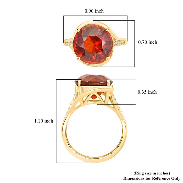 Certified & Appraised Luxoro AAA Tanzanian Sunlit Garnet And I2 Diamond 9.85 Ctw Ring In 10K Yellow Gold 4.15 Grams
