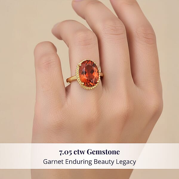 Certified & Appraised Luxoro AAA Tanzanian Sunlit Garnet 7.05 Ctw Ring In 10K Yellow Gold 4.40 Grams