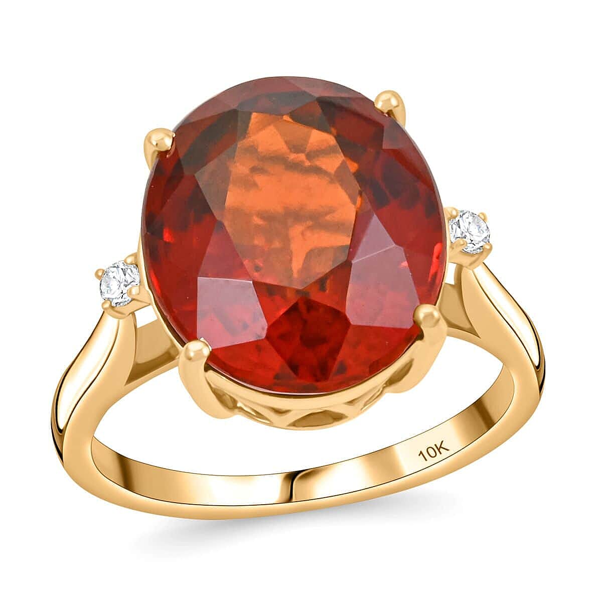 Certified & Appraised Luxoro AAA Tanzanian Sunlit Garnet and I2 Diamond 9.15 ctw Ring in 10K Yellow Gold