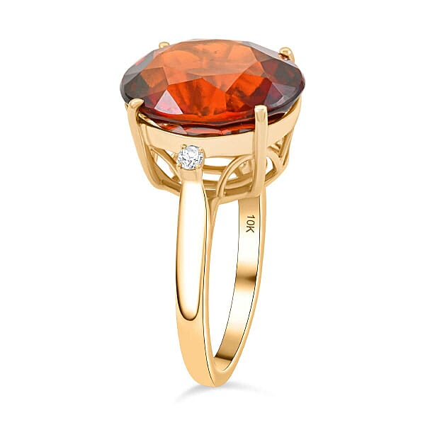 Certified & Appraised Luxoro AAA Tanzanian Sunlit Garnet And I2 Diamond 9.15 Ctw Ring In 10K Yellow Gold