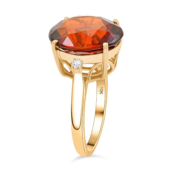 Certified & Appraised Luxoro AAA Tanzanian Sunlit Garnet And I2 Diamond 9.15 Ctw Ring In 10K Yellow Gold