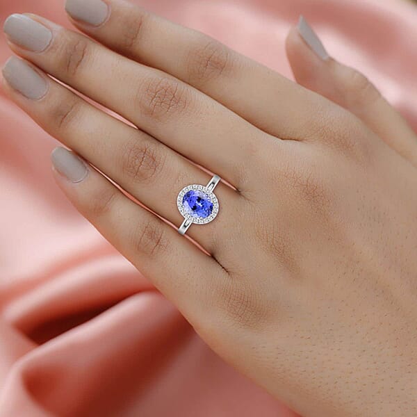 Certified & Appraised Luxoro AAA Tanzanite And G-H I2 Diamond 3.25 Ctw Halo Ring In 14K White Gold