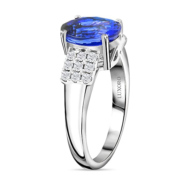 Certified & Appraised Luxoro AAA Tanzanite And G-H I2 Diamond Ring In 14K White Gold 4.60 Grams 2.75 Ctw