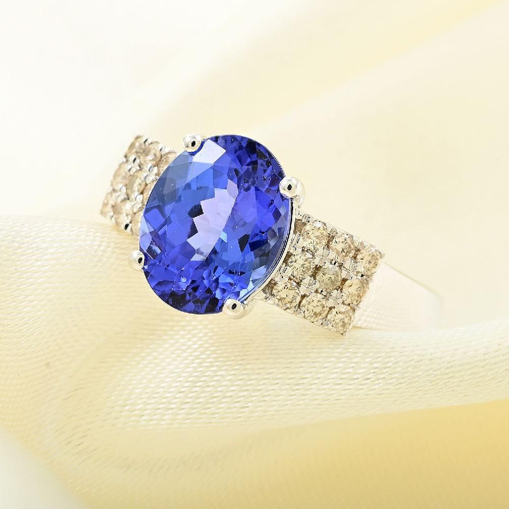 Certified & Appraised Luxoro AAA Tanzanite and G-H I2 Diamond Ring in 14K White Gold 4.60 Grams 2.75 ctw