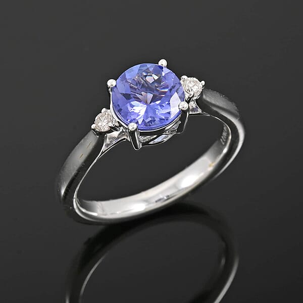 Certified & Appraised Luxoro AAA Tanzanite And G-H I2 Diamond 1.60 Ctw Ring In 10K White Gold With Free Tanzanite Book