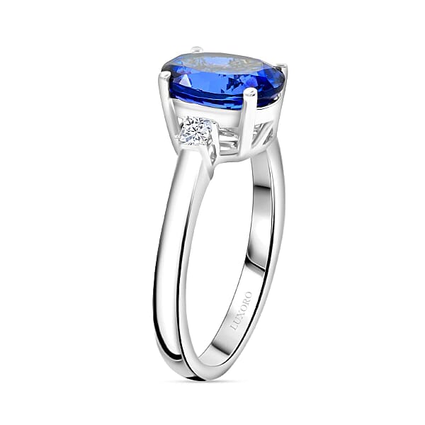 Certified & Appraised Luxoro AAA Tanzanite And G-H I2 Diamond 2.50 Ctw Ring In 14K White Gold