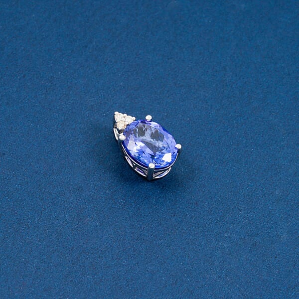 Certified & Appraised Luxoro AAA Tanzanite And I2 Diamond 3.30 Ctw Pendant Necklace 18 Inches In 14K White Gold