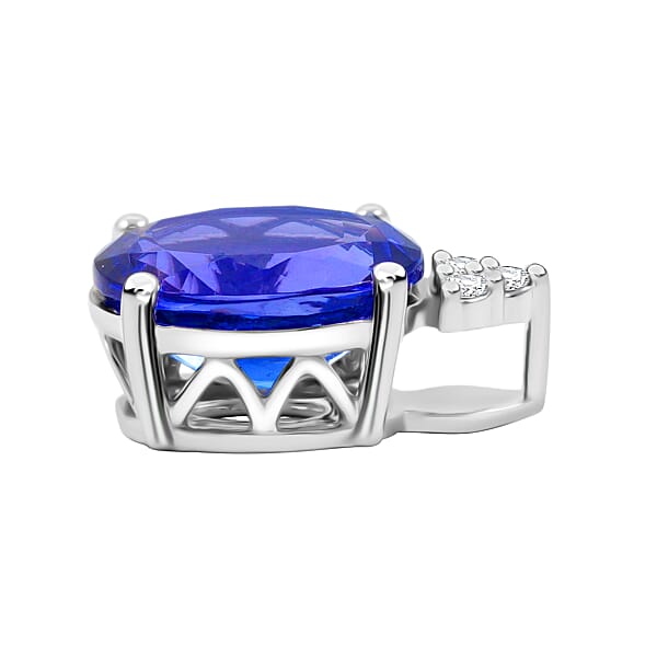 Certified & Appraised Luxoro AAA Tanzanite And I2 Diamond 3.30 Ctw Pendant Necklace 18 Inches In 14K White Gold