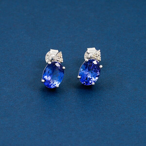 Certified & Appraised Luxoro AAA Tanzanite And I2 Diamond 3.50 Ctw Earrings In 14K White Gold