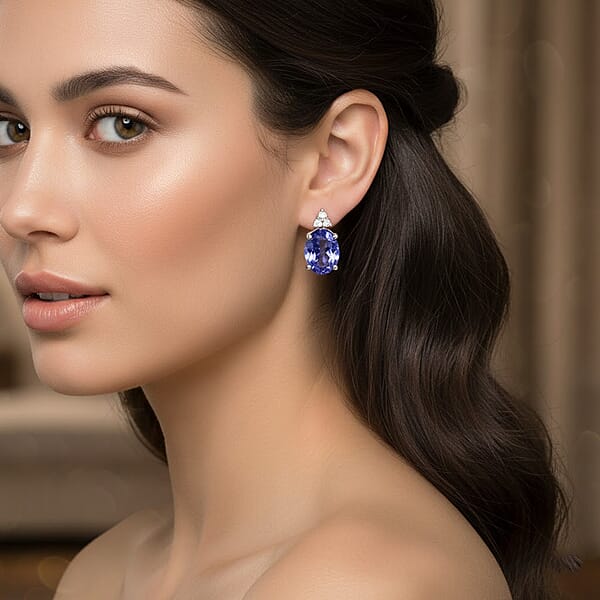 Certified & Appraised Luxoro AAA Tanzanite And I2 Diamond 3.50 Ctw Earrings In 14K White Gold