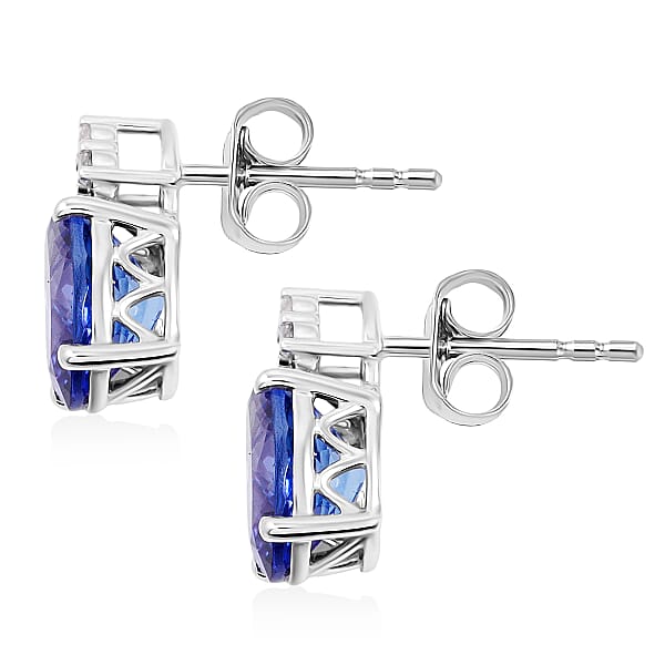 Certified & Appraised Luxoro AAA Tanzanite And I2 Diamond 3.50 Ctw Earrings In 14K White Gold