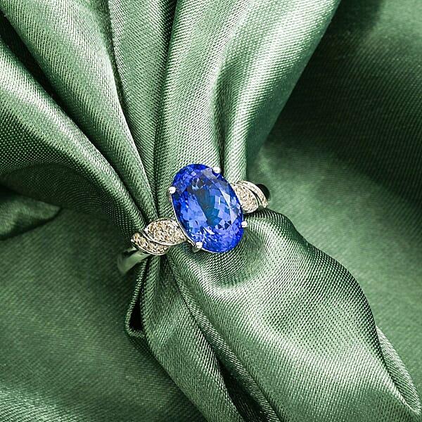 Certified & Appraised Luxoro AAA Tanzanite And I2 Diamond 4.00 Ctw Ring In 10K White Gold