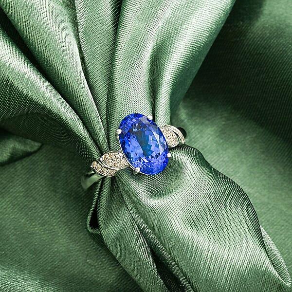 Certified & Appraised Luxoro AAA Tanzanite And I2 Diamond 4.00 Ctw Ring In 10K White Gold