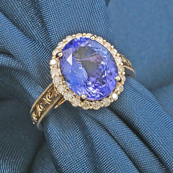 Certified & Appraised Luxoro AAA Tanzanite And I2 Diamond 5.05 Ctw Ring In 10K Yellow Gold