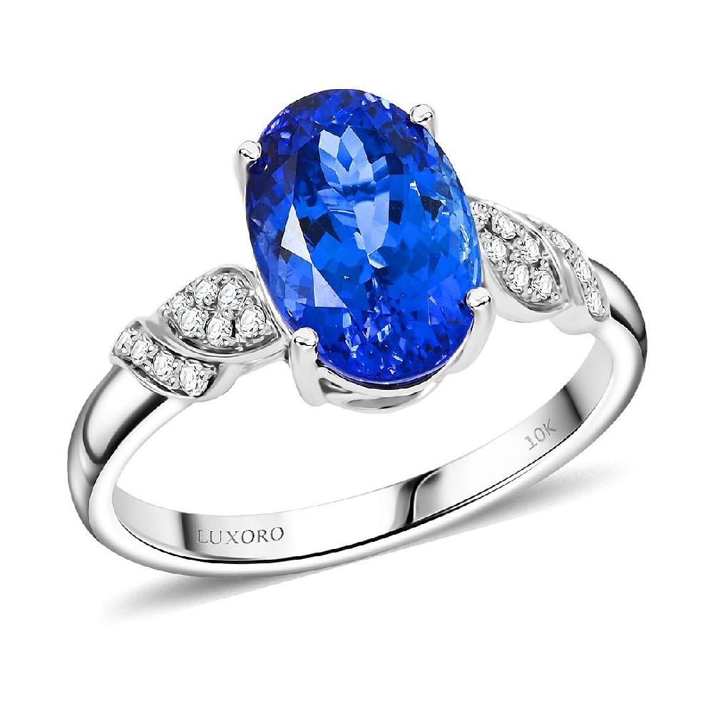 Certified & Appraised Luxoro AAA Tanzanite and I2 Diamond 4.00 ctw Ring in 10K White Gold