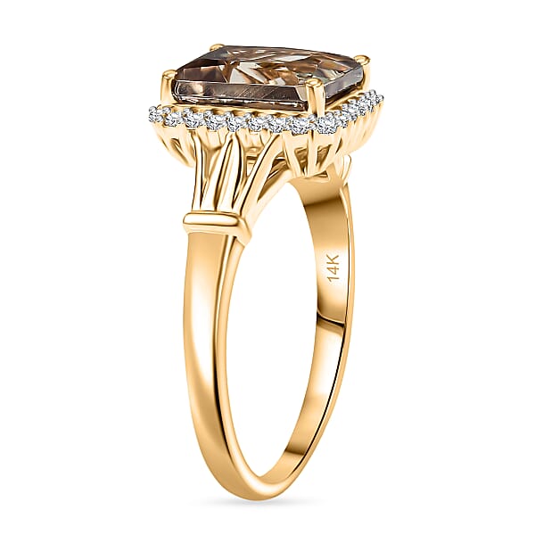 Certified & Appraised Luxoro AAA Turkizite And G-H I2 Diamond 4.30 Ctw Ring In 14K Yellow Gold (Del. In 10-15 Days)
